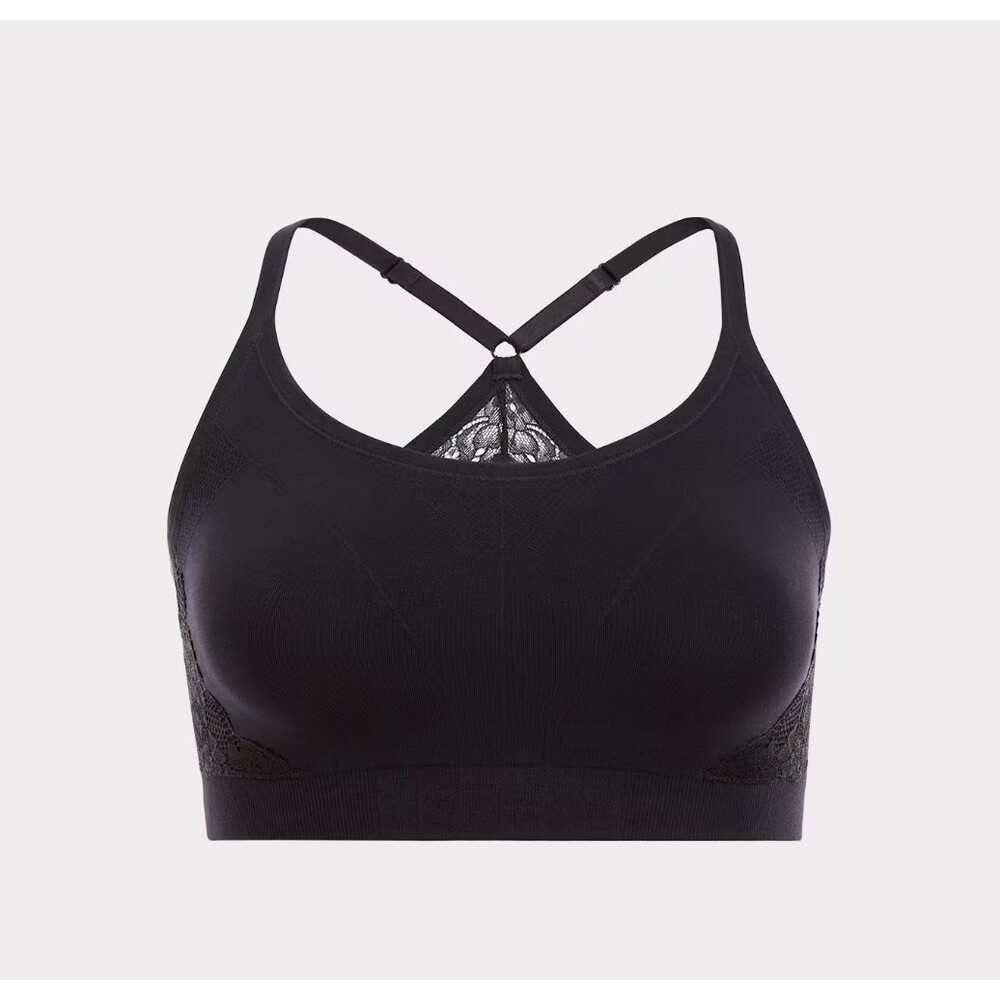 Torrid Bralette 3X 22/24 Black Seamless Unlined Lace Racerback Wireless Stretch - Picture 9 of 9